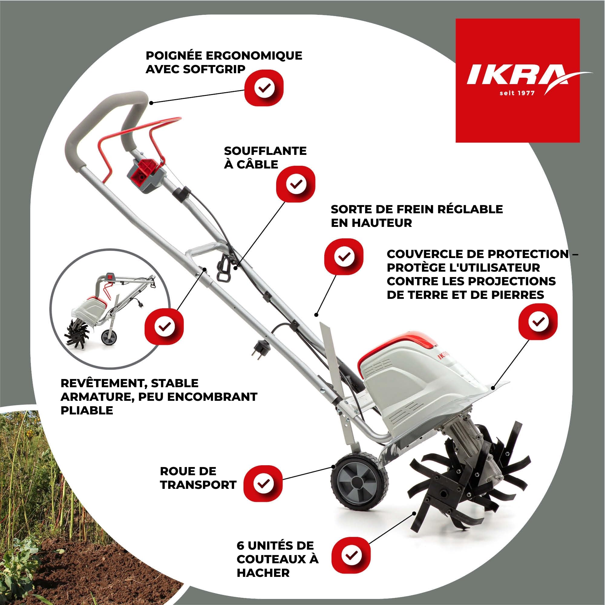 IKRA motobineuse électrique FEM 1500, largeur de travail flexible 17-45cm, très performante, 1500W
