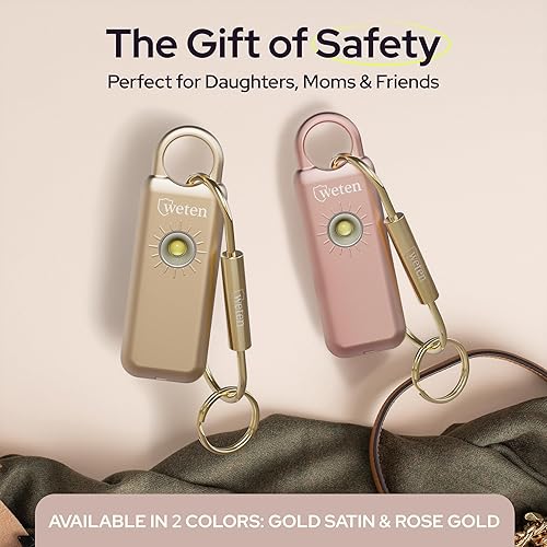 Miniatura 7 de Weten Llavero de alarma de seguridad personal  Sirena de 130 dB con altavoz inferior, luz LED, correa de muñeca y mosquetón  Alarma de autodefensa