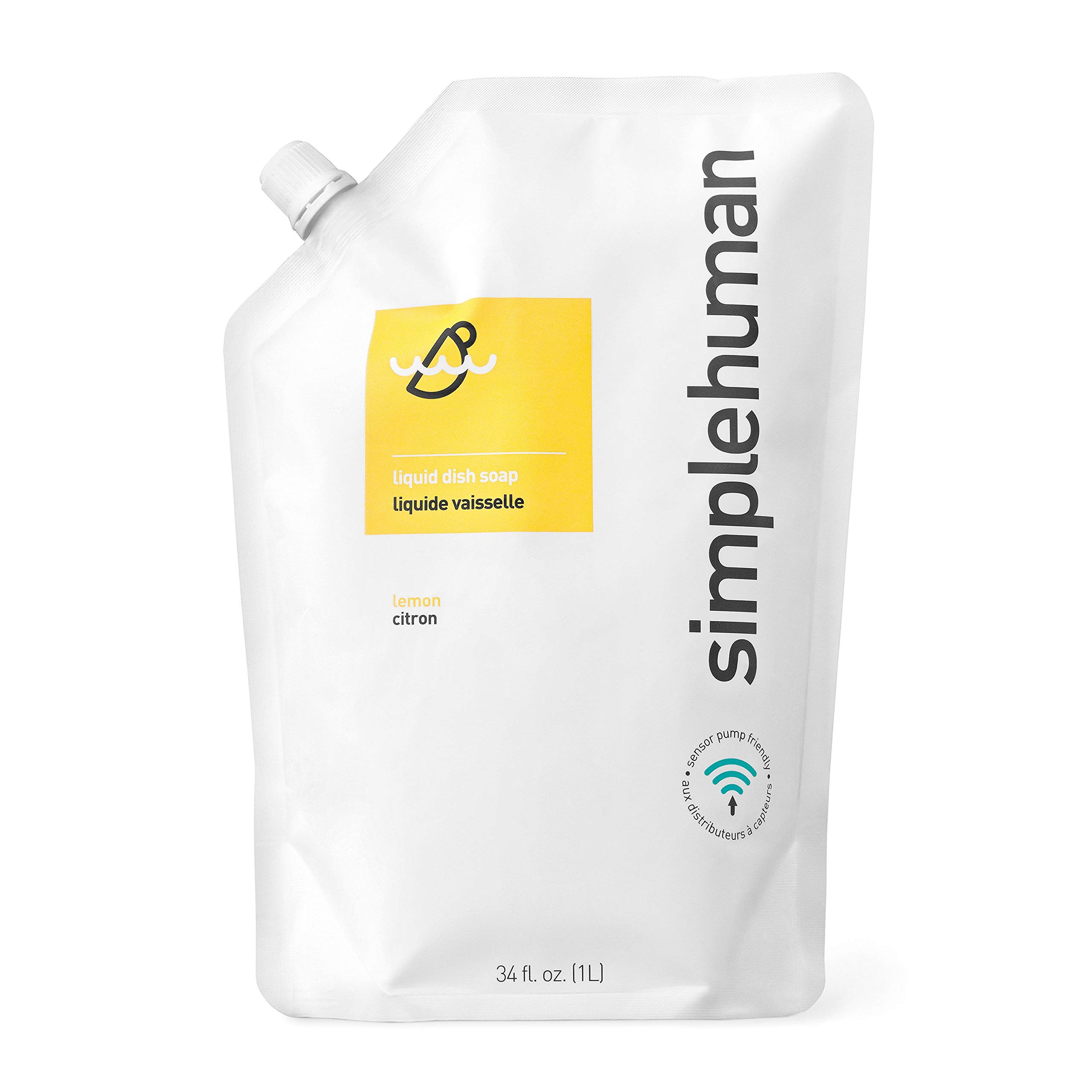 simplehuman CT1002EF 1L Lemon Washing up Liquid Dish Soap, Suitable for Sensitive Skin, Hypoallergenic (DEA, Sulphate and Paraben Free), Biodegradable, Liquid Soap Dispenser Compatible