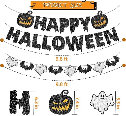 Miniatura 2 de Cartel de Feliz Halloween  Guirnalda de papel colgante de Halloween, decoración de calabaza sangrienta, fondo de fotos para pared, hogar, manto,