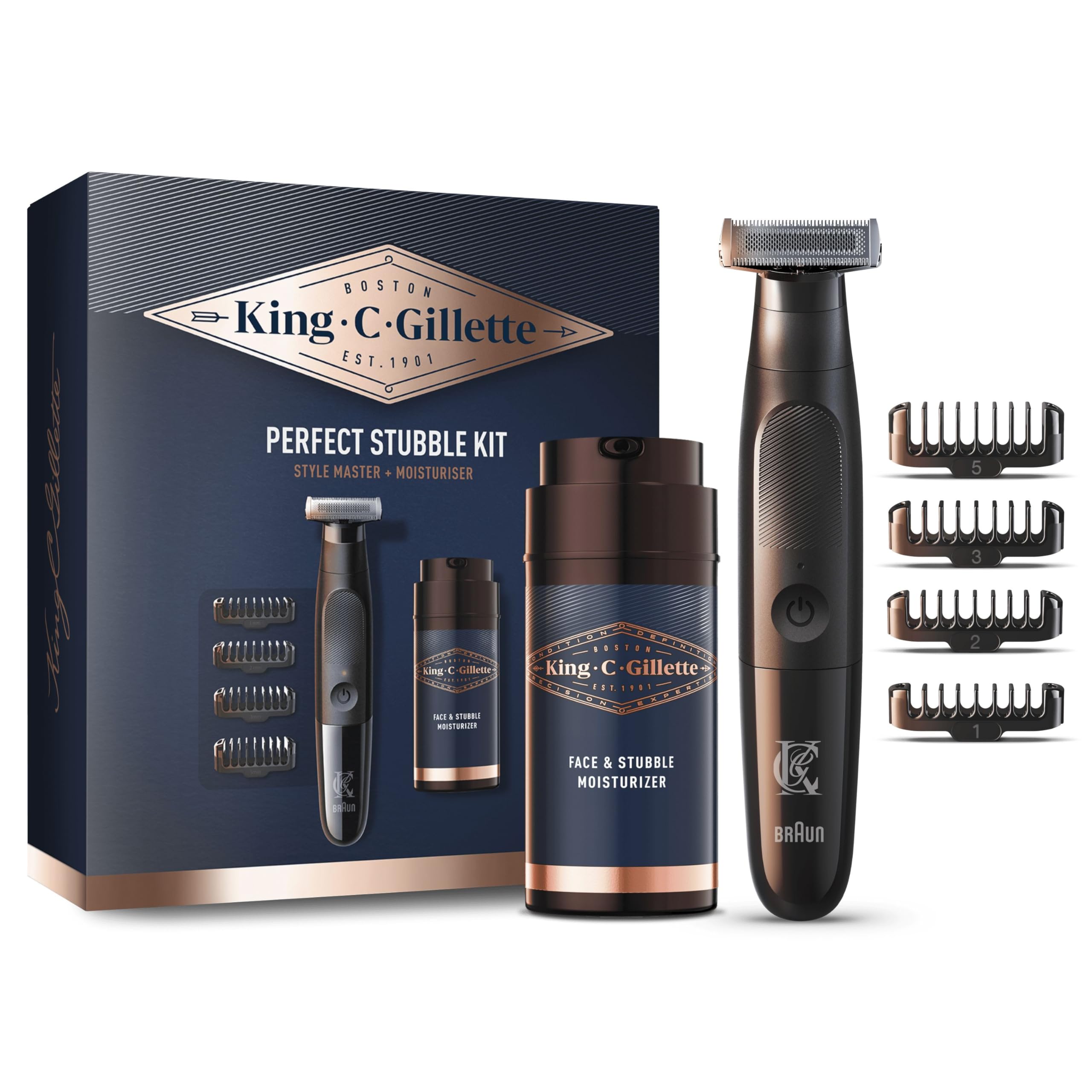 King C. Gillette Style Master KIT REGOLABARBA UOMO e CREMA IDRATANTE VISO E BARBA, Ideale per la Cura della Barba, Confezione IDEA REGALO, Set Barba Uomo PROFESSIONALE