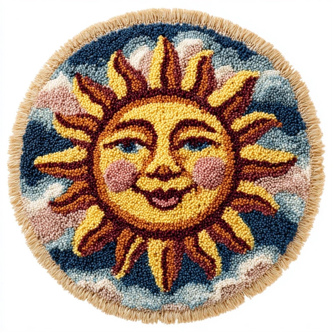 Kitquiver Round Rug Latch Hook Kit Cartoon Sun 100x100cm
