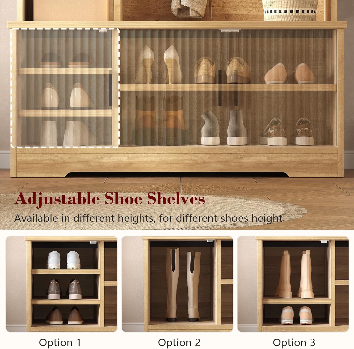  Fluted Hall Tree with Bench and Shoe Storage and LED Lights thumbnail
