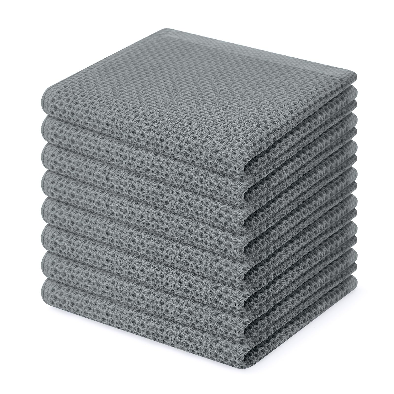 Homaxy 100% Cotton Waffle Weave Kitchen Dish Cloths 8-Pack, Grey