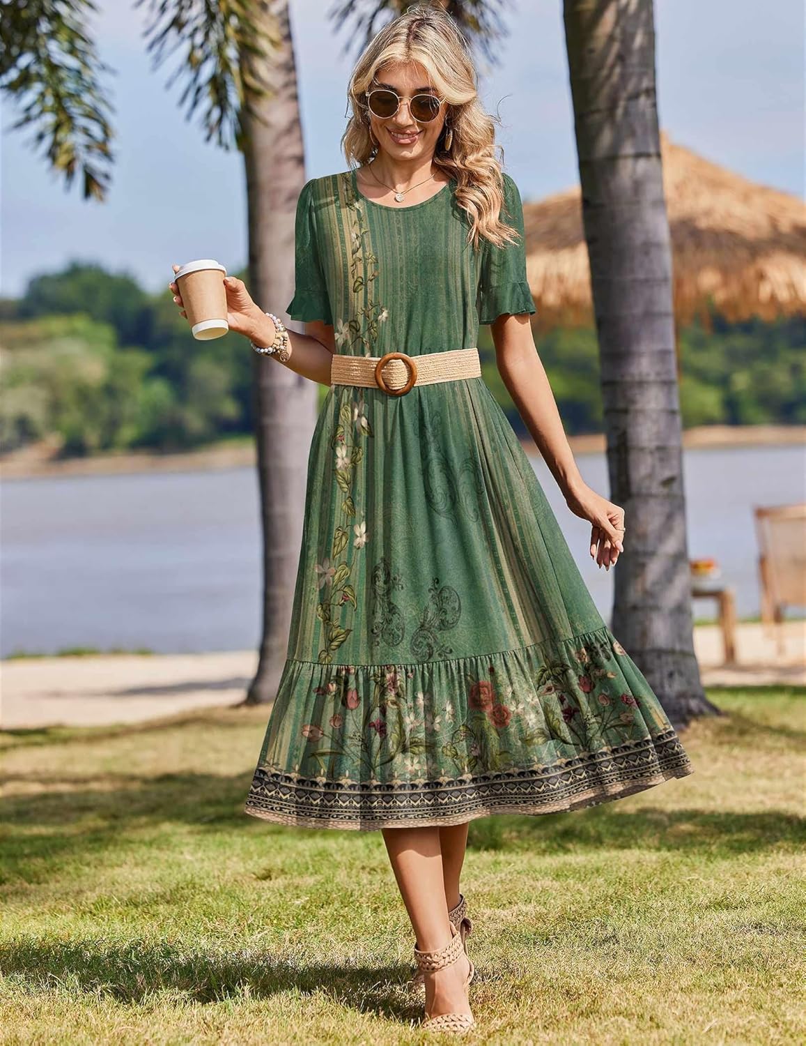 Zeagoo Womens Summer Dresses 2026 Casual Midi Dress Flowy Sundress Ruffle Short Sleeve Tiered Dresses A Line Boho Dress - Image 5