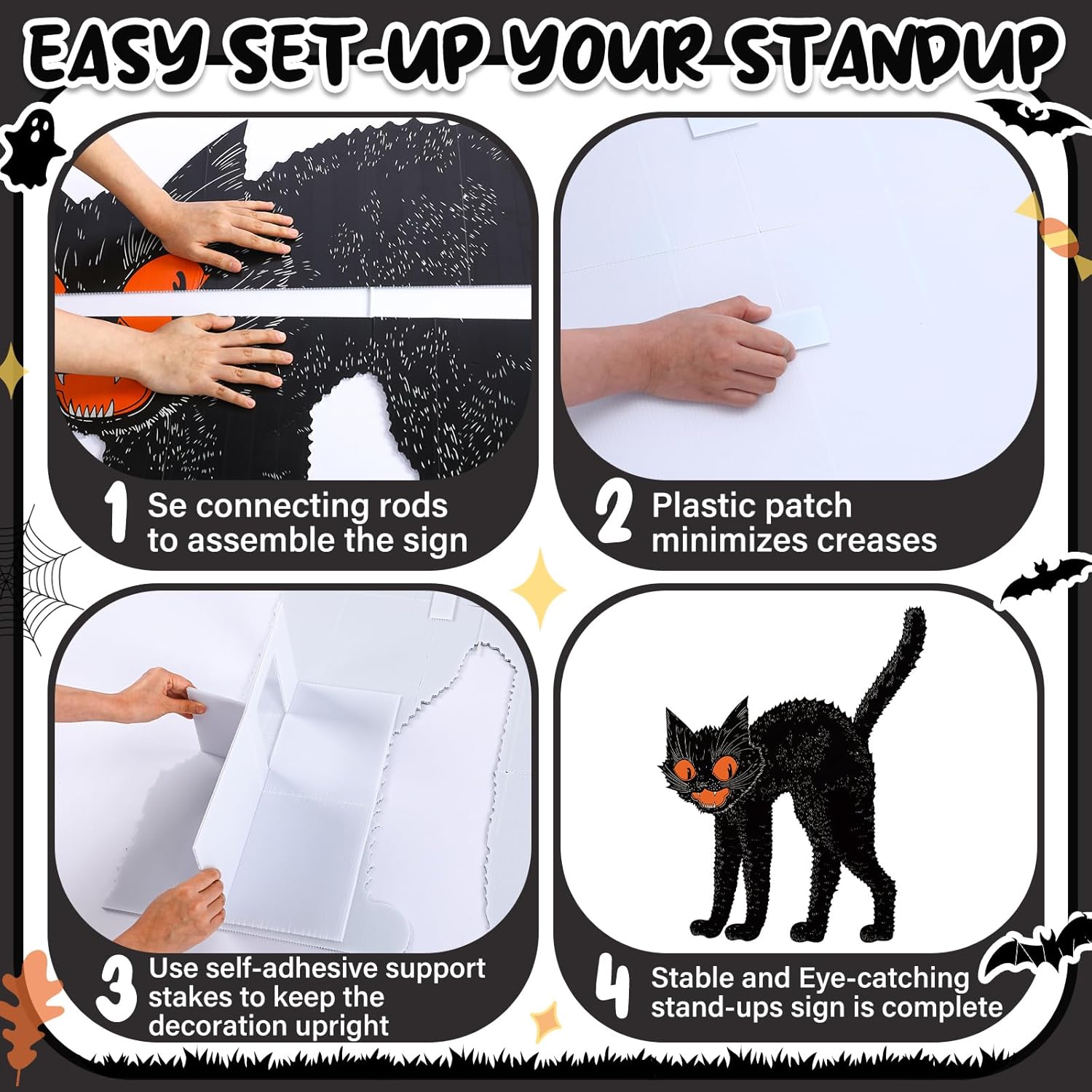 Leinuosen 1 Pcs 47 H Halloween Black Cat Cardboard Cutout Stand Ups Vintage Black Cat Decoration Halloween Party Lifesize Cardboard Retro Photo Props for Horror Party Decoration