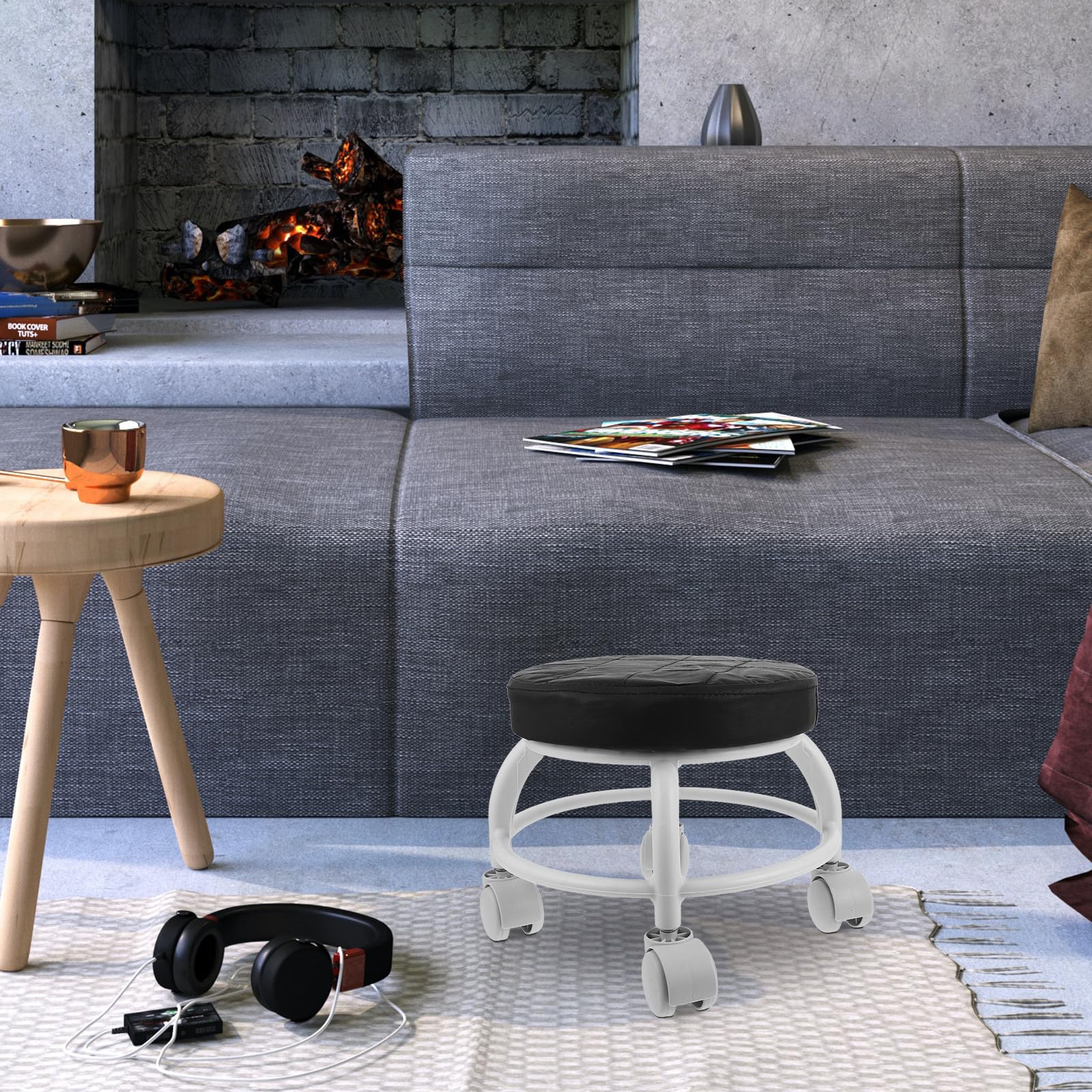 Sgabello per Pedicure con Ruote Nero Ergonomico e Comodo, Materiale Pu e Plastico, Design Semplice ed Elegante per Saloni di Bellezza Colore Casuale