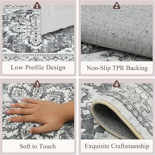 Miniatura 7 de Bsmathom Alfombra de pasillo para pasillos, antideslizante, lavable, estilo bohemio, 2 x 6 pies, alfombra de pelo bajo, alfombra vintage para