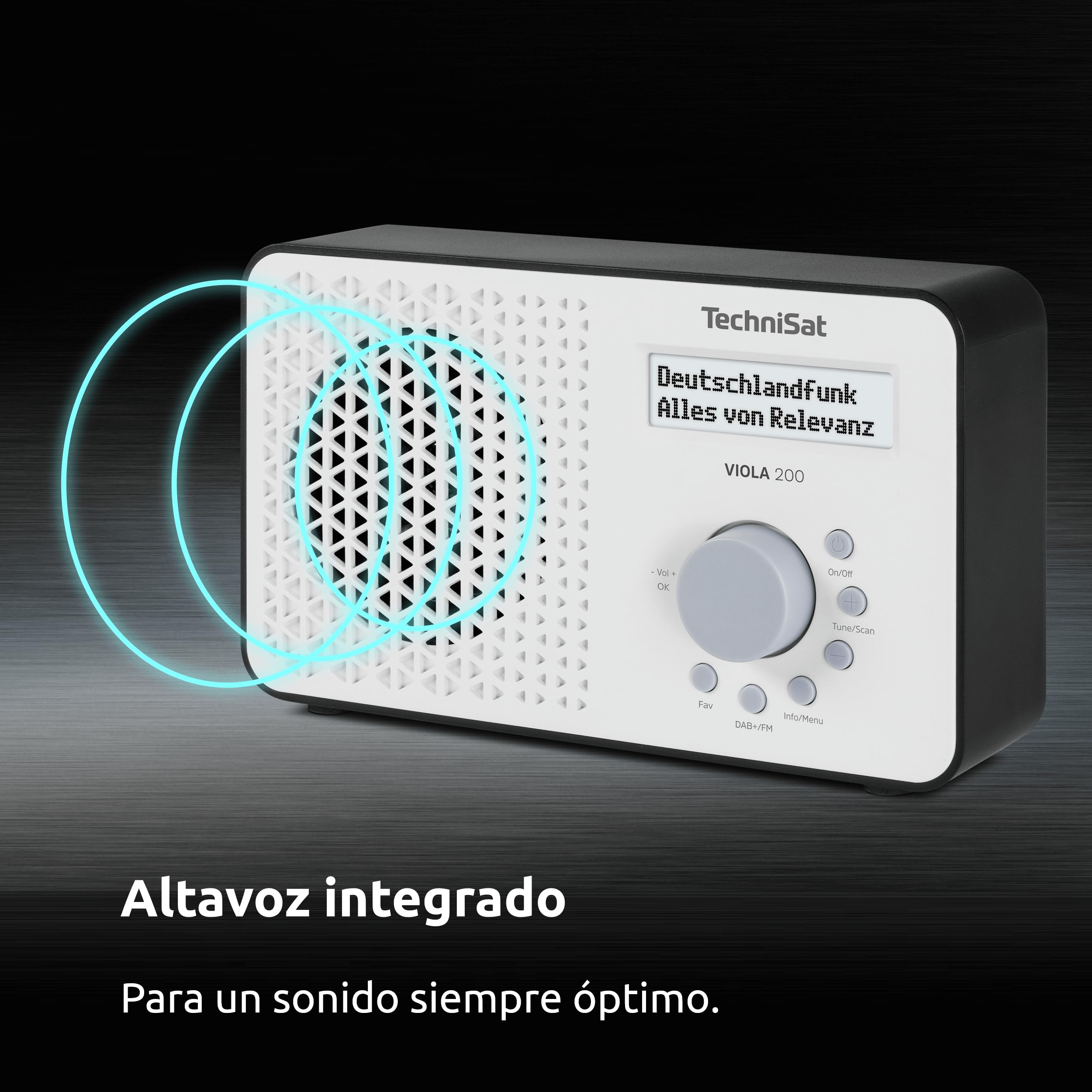 TechniSat Viola 200 - Radio portátil Dab+/FM (con Pantalla LCD, Antena telescópica, Memoria de Favoritos, Salida para Auriculares, Funcionamiento con Red y Pilas, Altavoz Mono, RDS, PLL) Blanco/Negro