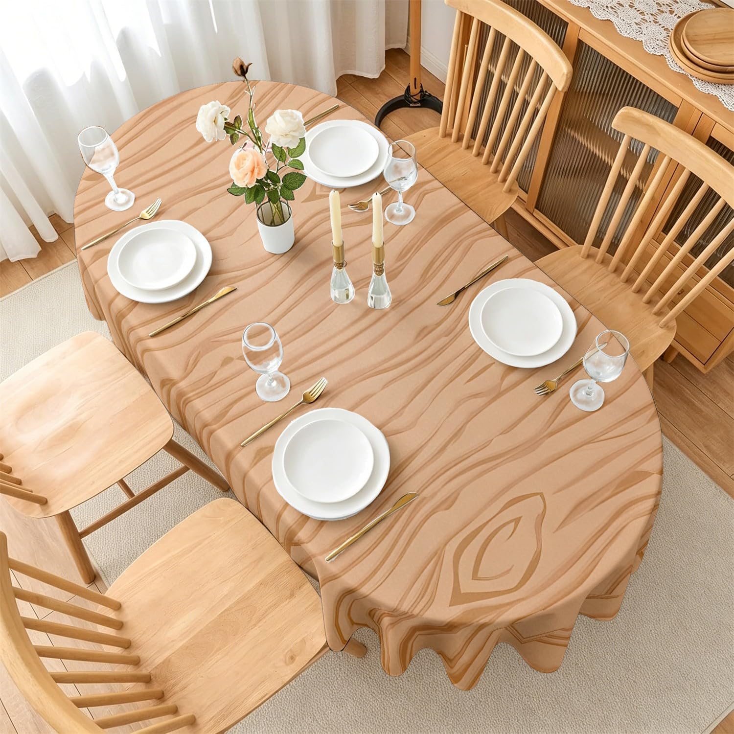 Nappe Ovale 180x240 cm Effet Bois, Imperméable et Anti-tache, Nappe de Table Lavable Impression Planche en Bois, Linge de Table Décoration pour Cuisine Salle à Manger Jardin Terrasse Balcon Q-83