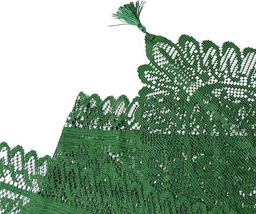 Miniatura 7 de Camino de mesa de tela de 13 x 60 pulgadas, bufanda de mesa verde con borlas para Navidad, vacaciones, decoración de boda