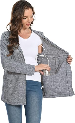 Meuponc Chaqueta de mastectomía Hoddies con bolsillos de drenaje para mujer después de la cirugía, imprescindible para recuperación después de la