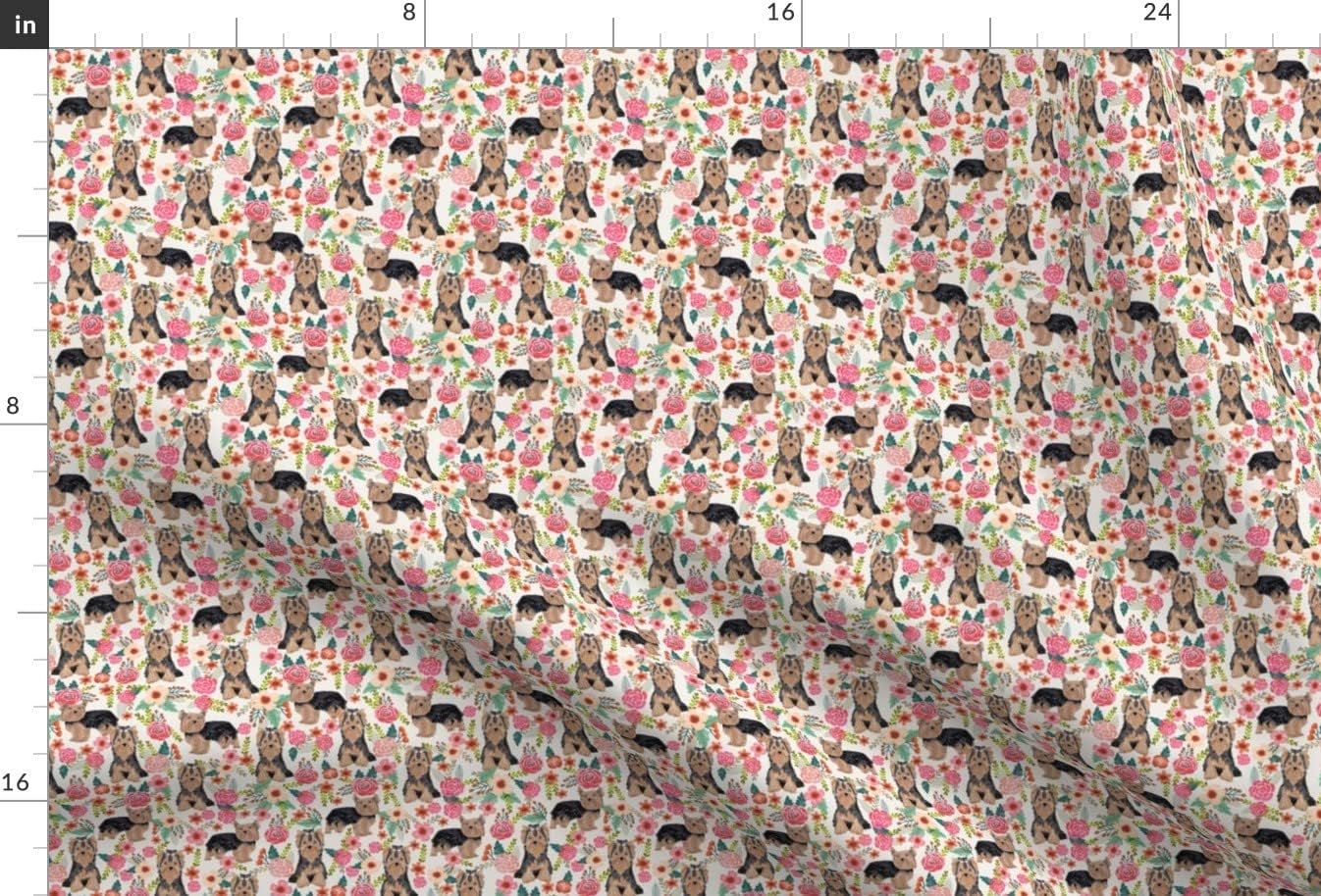 Spoonflower Fabric - Yorkie Florals Smaller Scale Yorkshire Terrier Flowers Dogs Breeds Printed on Chiffon Fabric by The Yard - Sewing Fashion Apparel Dresses Home Decor