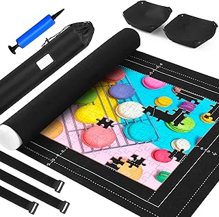 Puzzle Mat Roll Up for Jigsaw 2000 1500 1000 Pieces Puzzles Board Large Portable Table Saver Pad Mats Gifts for Adults Kids, 41" x 29" 2 Sorting Trays, Inflatable Tube, 3 Straps, Keeper Storage Bag