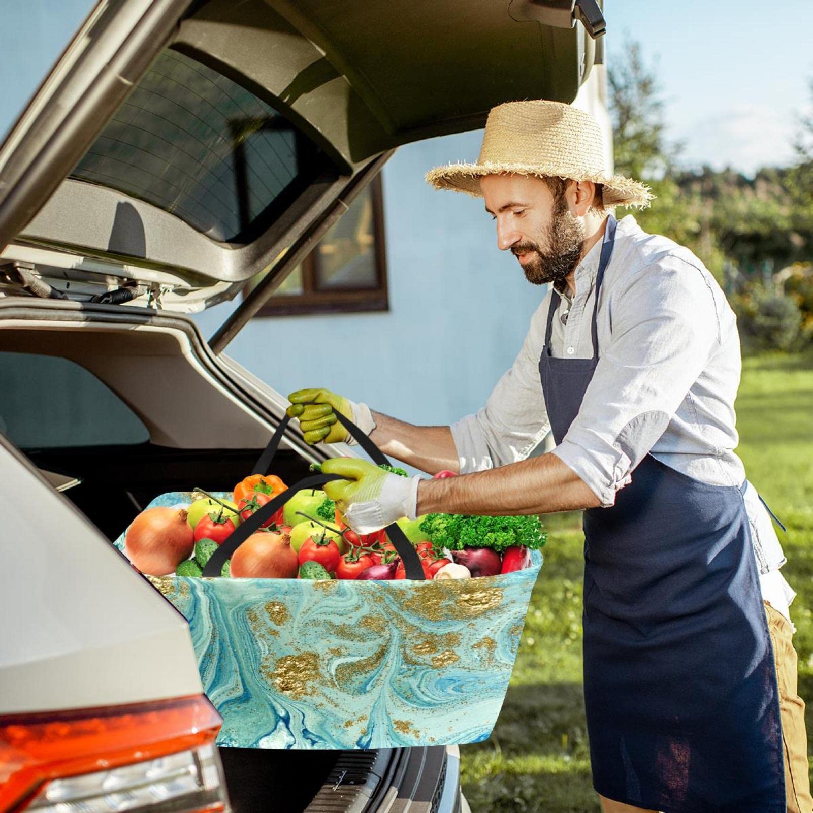 Wiederverwendbare Einkaufstasche, faltbare Einkaufstasche, Utility Shopper Tasche, waschbar, steht aufrecht für Picknick Camping – bunte helle Libellen