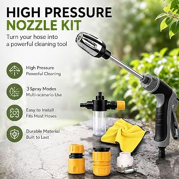Jetterix Pressure Washer - 2026 High-Pressure Water Jet Hose Nozzle for Car & Patio, 15x Powerful Spray Gun with Multi-Angle Spray Pattern for Driveway, Gutter & Window Cleaning (1PCS)