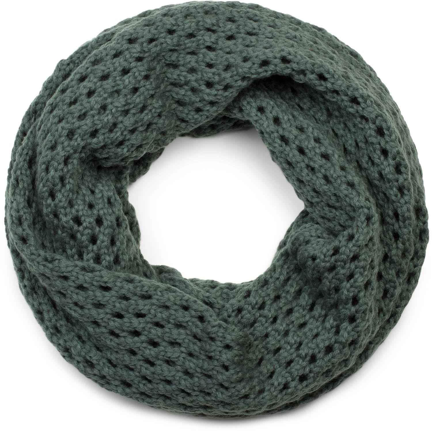 Stylebreaker Women's Dark Grey Knit Loop Scarf With Hole Pattern, Single-Colour Holed-Knit Snood, Winter Knit Scarf, Unisex 01018156, Colour: