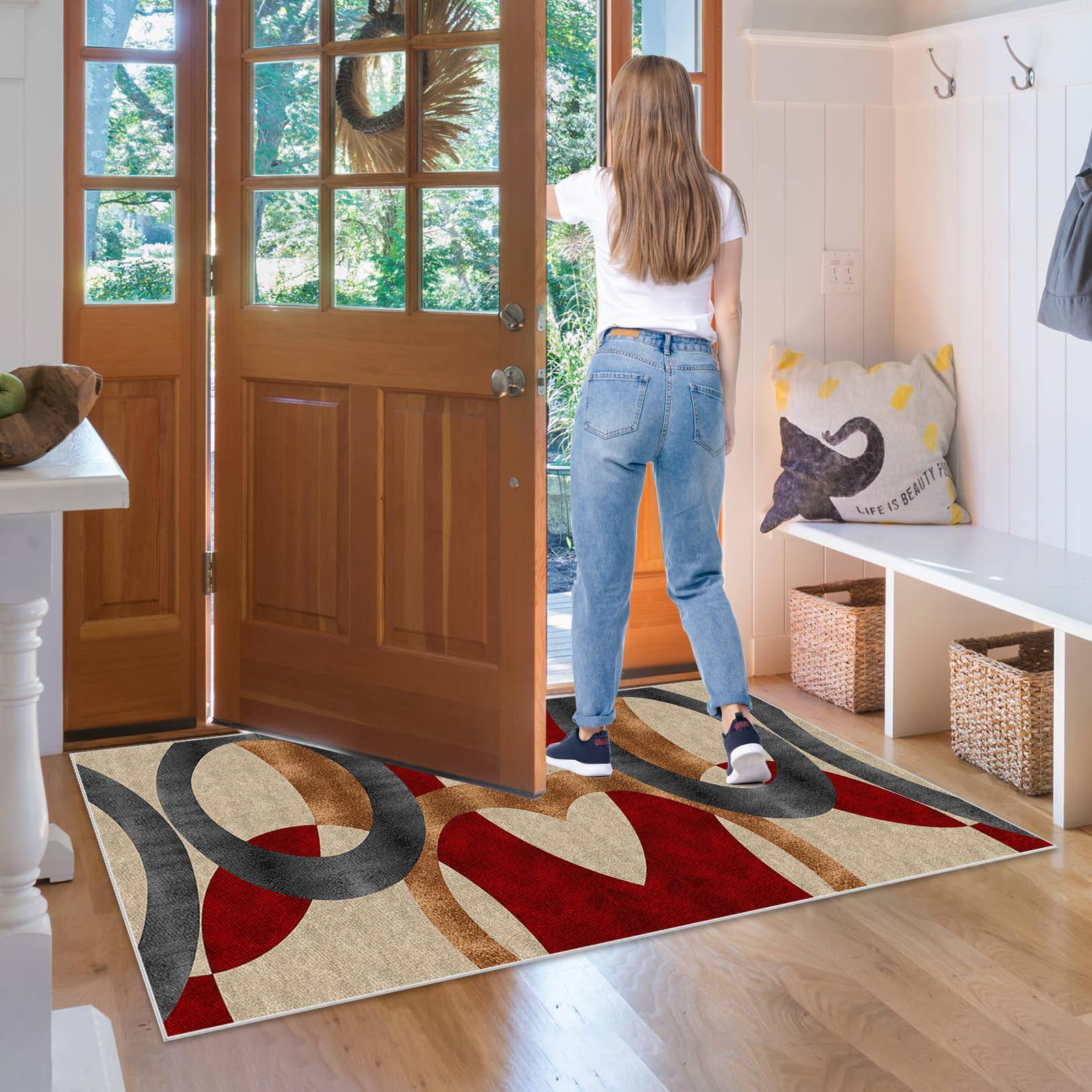 Tapis de Couloir Long Antidérapant Tapis Cuisine Devant Évier Lavable 60 x 500 cm Tapis d Entree Interieur Tapis de Passage à Poil Court Tapis de Porte Tapis de Sol pour Entrée, Chambre, Salon