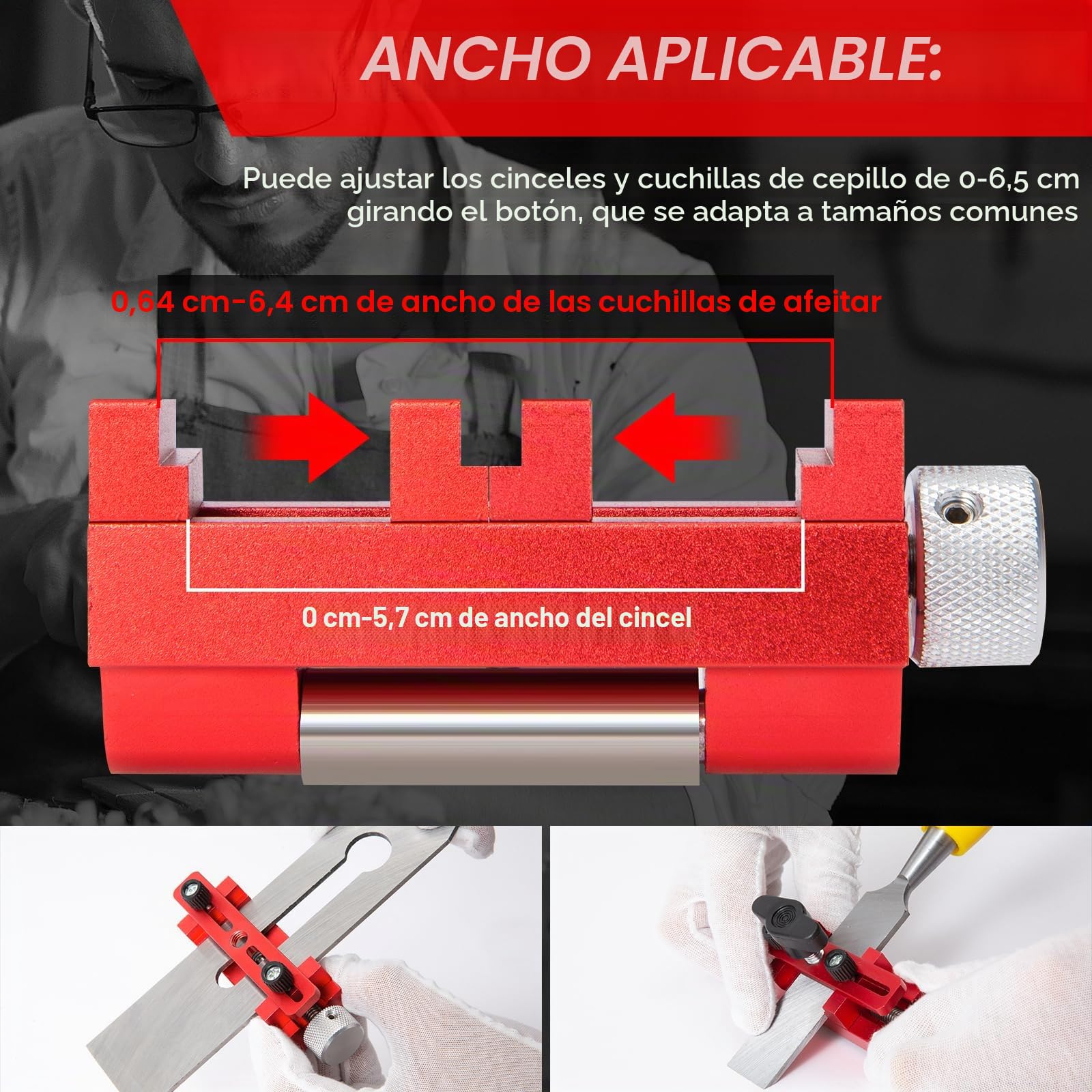 Guía de afilado para cinceles y aviones, plantilla de afilado de cincel con tornillos de refuerzo superior, guía de kit de afilado de cinceles con rueda de rodillo extendida, adapta 0-6.7cm