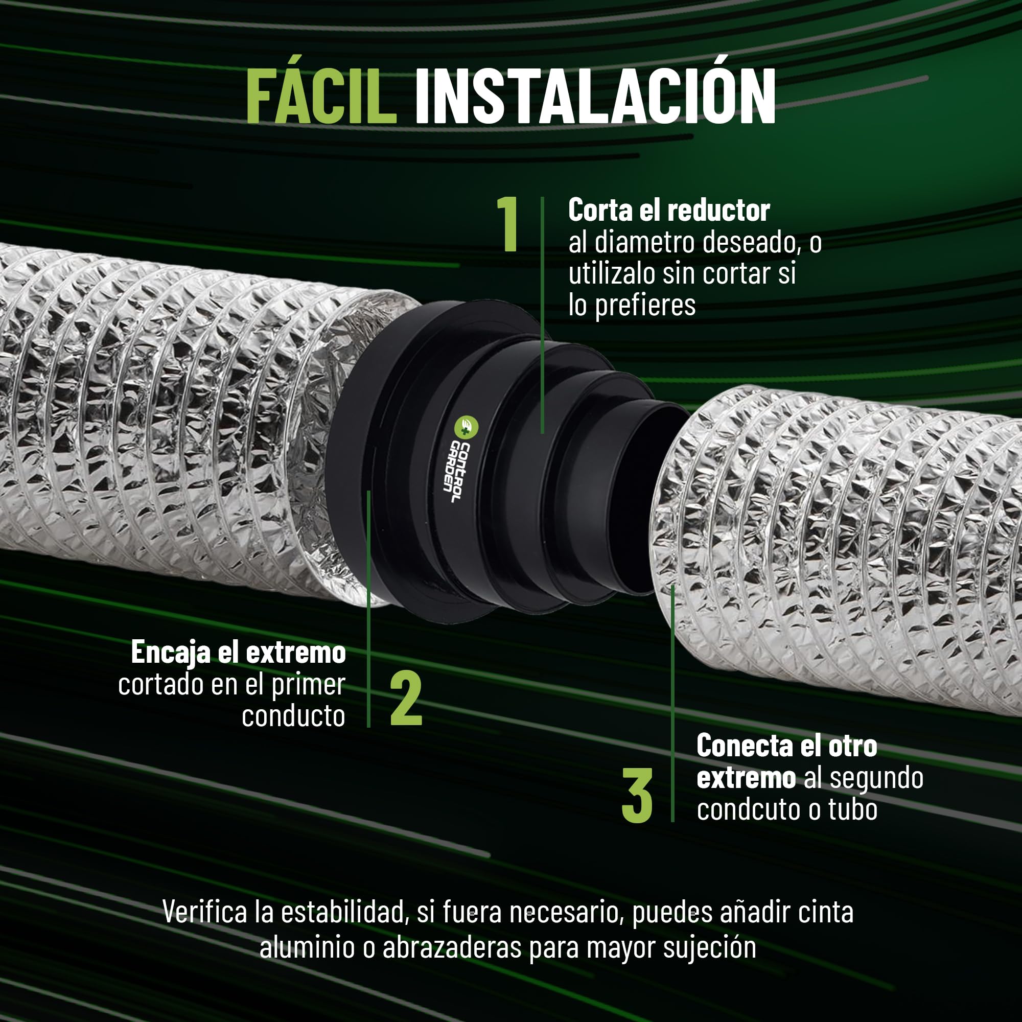CONTROL GARDEN Reductor Universal para Sistemas Ventilación - Acople Conector para Conductos Ventilación Diámetro Ø 80 100 120 125 150 mm - Reductor Tubo Negro