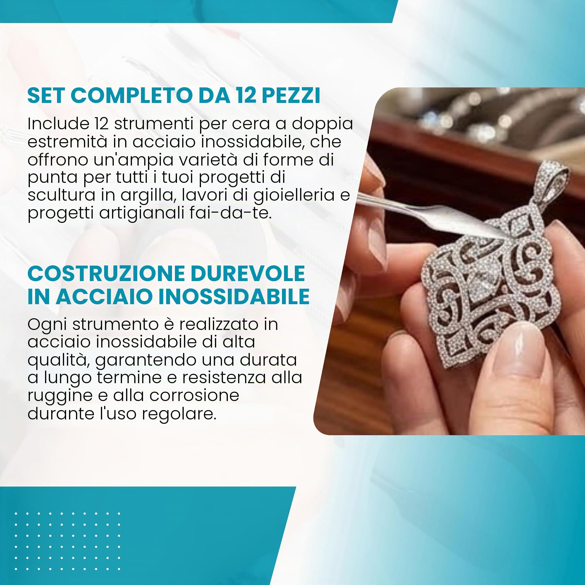 Set di 12 attrezzi per intagliare la cera, in acciaio inox, a doppia estremità