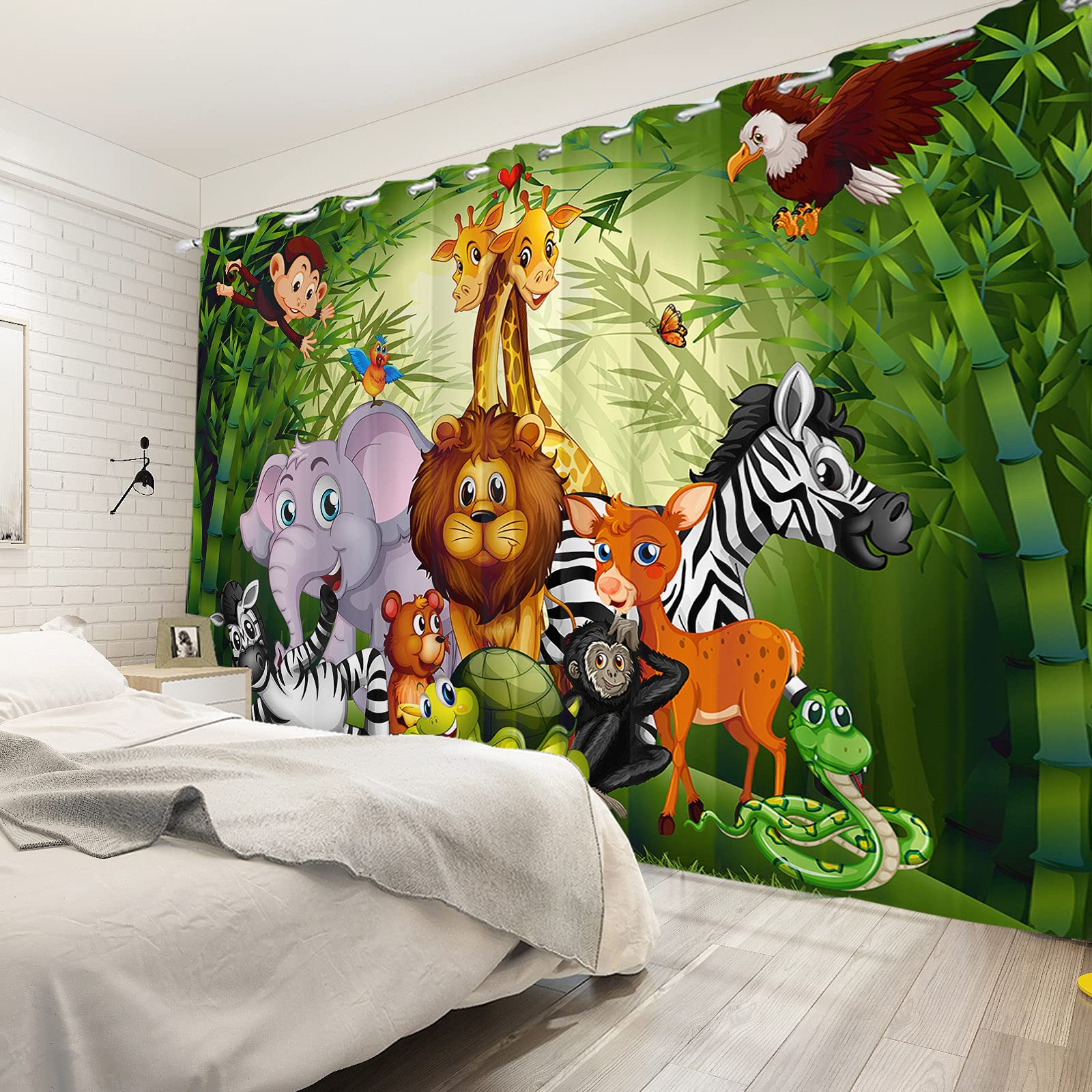 Yeele 42x63inches Kids Safari Animal Curtains with Grommet Cartoon Jungle Thermal Insulated Printed Curtain for Living Room Bedroom Waterproof Polyester Room Darkening Window Drapes 2 Panels Set