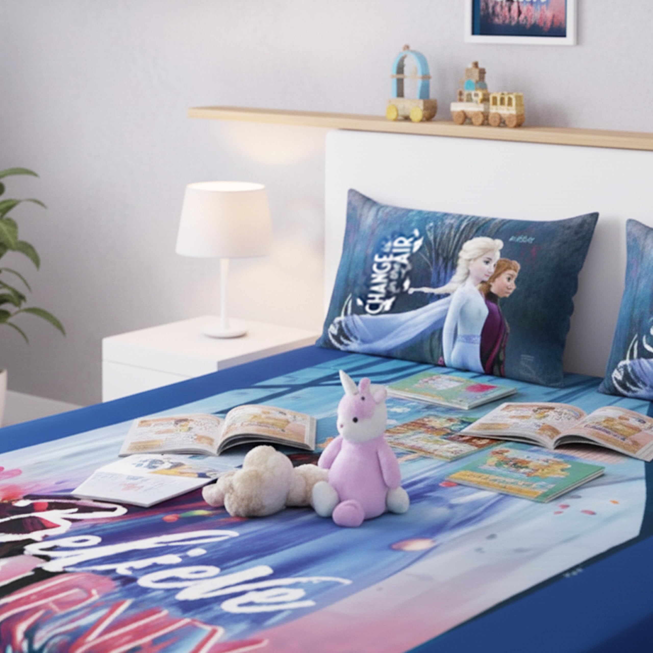 Athom Living Disney Frozen Themed Cotton Double Bedsheet Set with 2 Matching Pillow Cover, Premium Soft Fabric, Vibrant Designs, Perfect for Kids Bedroom, Easy Wash & Durable | 270x270 cm 2