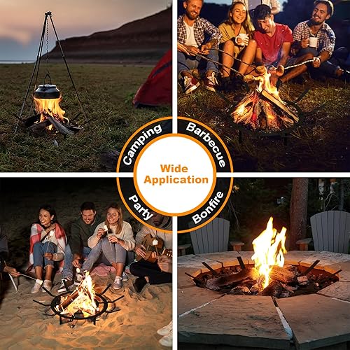 Miniatura 3 de Aoodor Rejilla de fuego de 31 pulgadas, redonda de tamaño ajustable, sin humo, rejilla de leña resistente para fogata al aire libre, estufa de leña