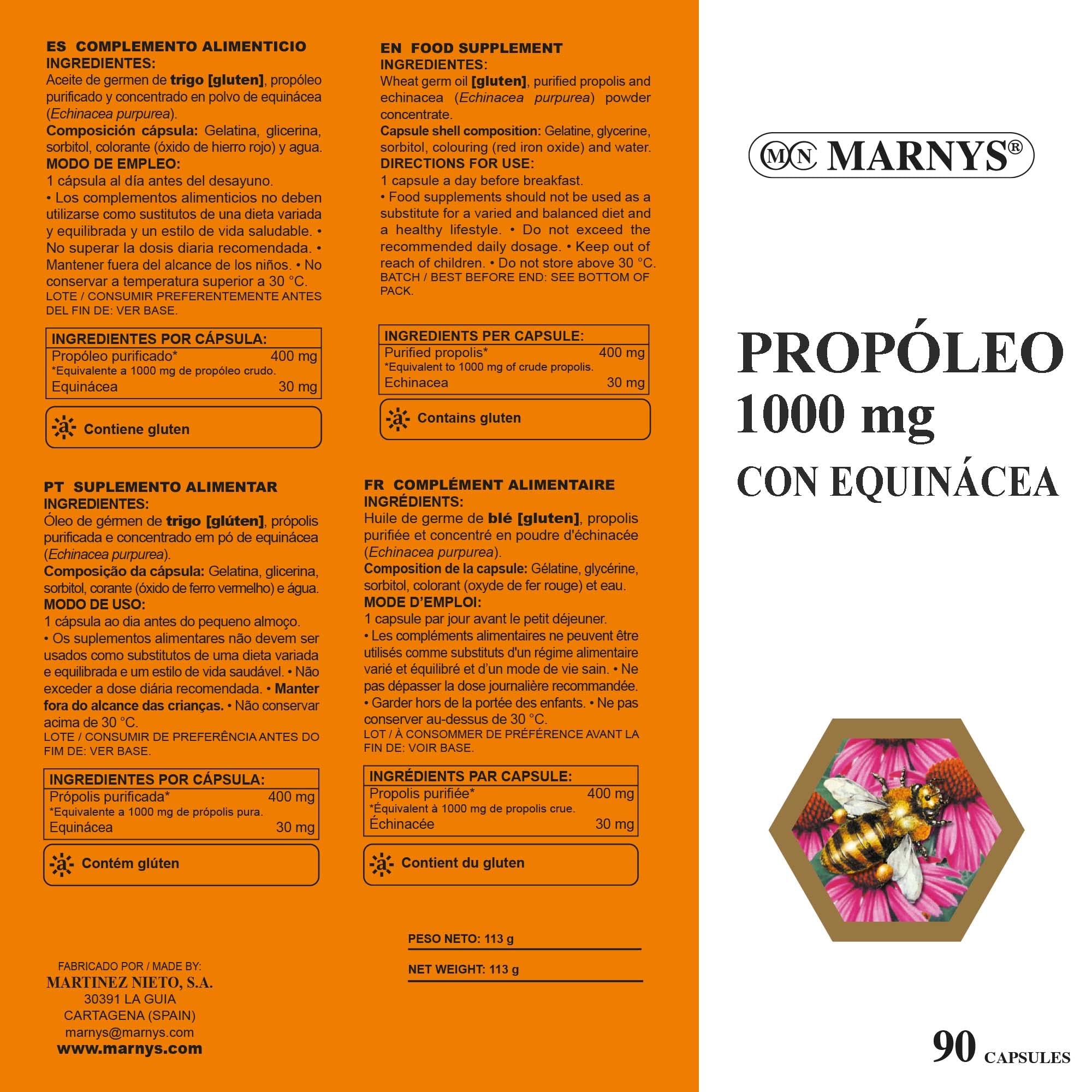 Marnys Propóleo 1000 Mg Con Equinácea Y Aceite De Germen De Trigo 90 Cápsulas, color Esencial