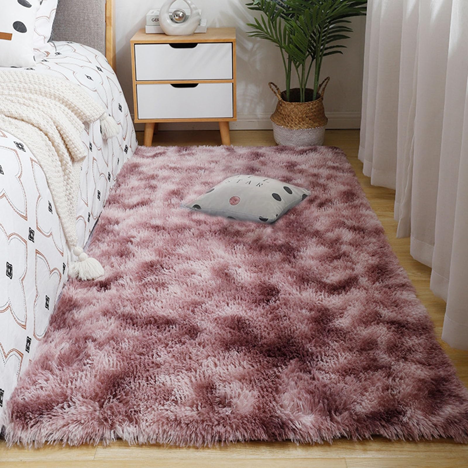 XUEDNGM Plush Carpet Area Rugs 40 x 240 cm(16 x 94inch) Washable up to 30°C, Super-Soft, Fur Look Area Rugs for Living Room Bedroom Hall Rugs for Living Room Bedroom, Purple powder