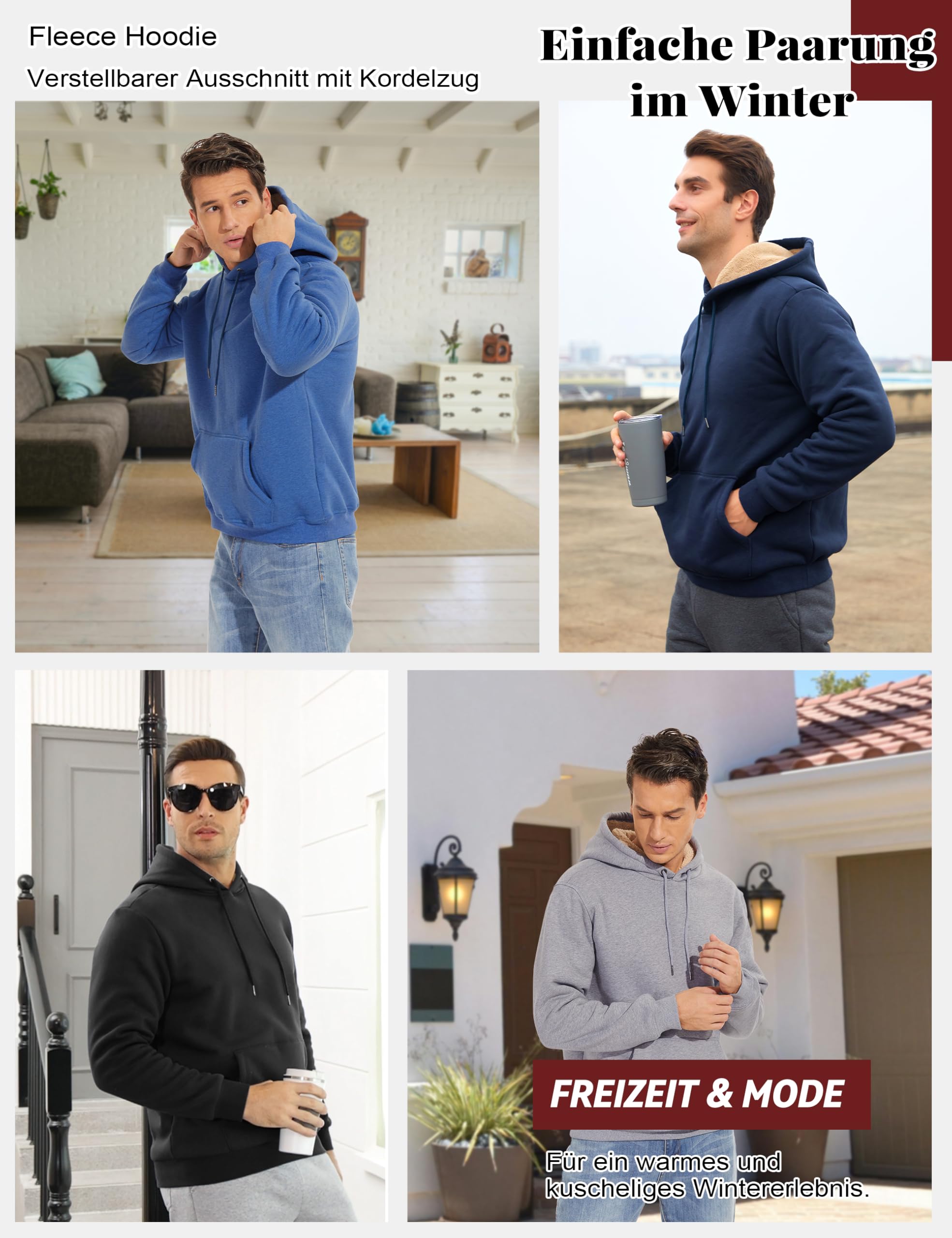 MAGCOMSEN Hoodie Herren Kapuzenpullover Gefütterte Sweatshirt Warme Winterpullover mit Kapuze
