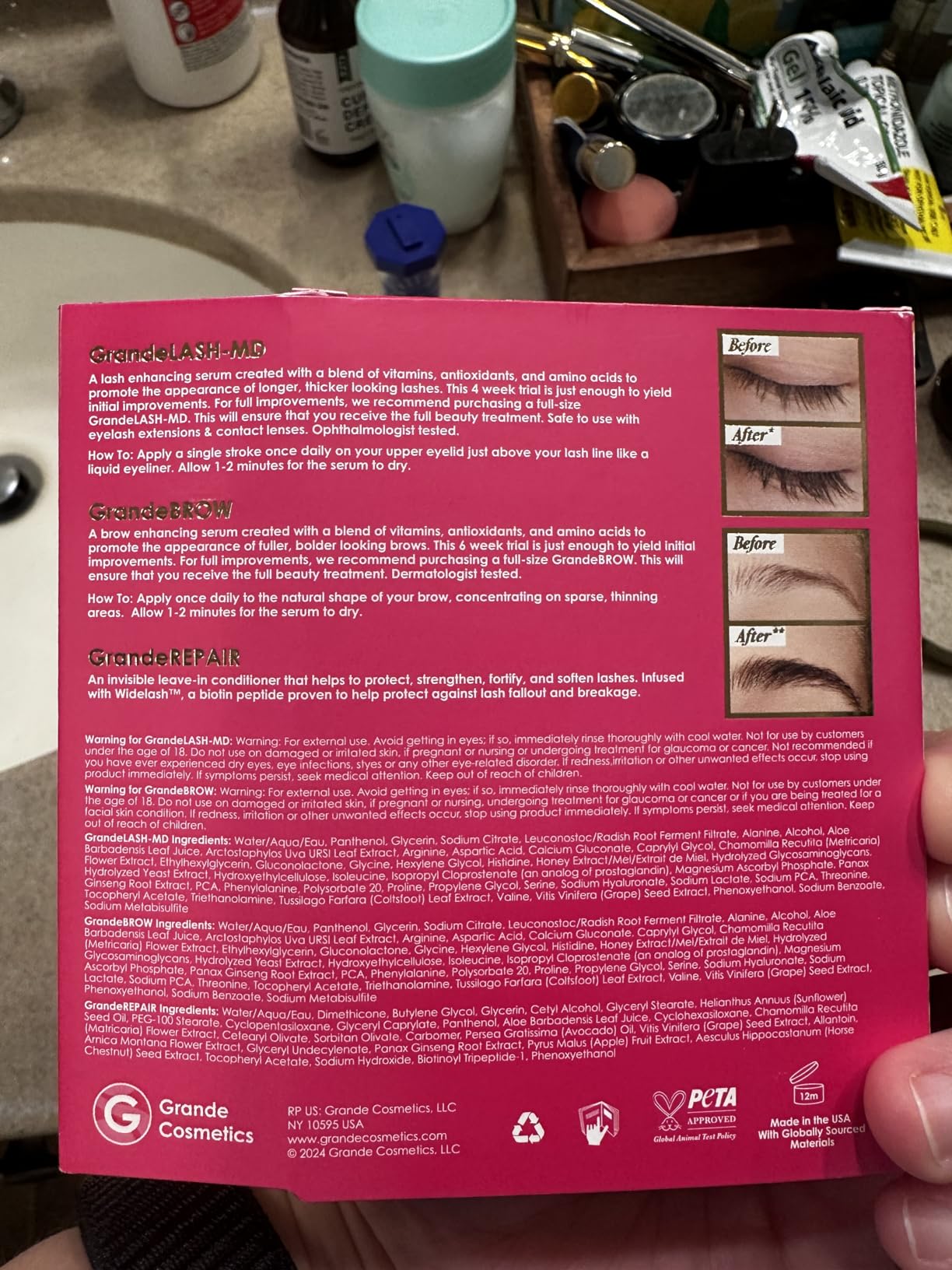 Grande Cosmetics, LLC Grande Cosmetics Mini Lash & Brow Lineup - GrandeLASH-MD, GrandeBROW, GrandeREPAIR, for Longer, Thicker-Looking Eyelashes & Fuller, Bolder-Looking Eyebrows, Strengthens, Softens, & Protects