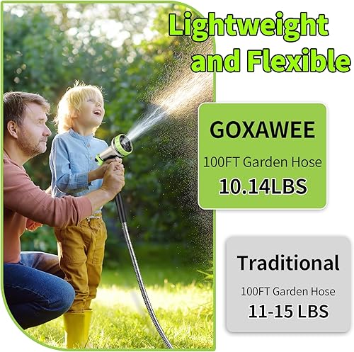 Miniatura 3 de GOXAWEE Manguera de jardín de 100 pies, manguera de agua resistente de acero inoxidable con boquilla de 10 funciones, sin torceduras, resistente y
