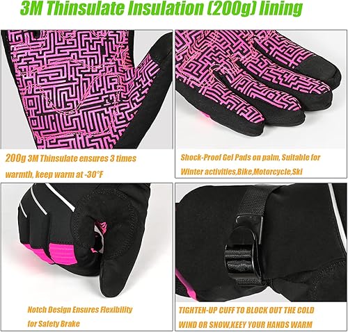 Miniatura 2 de MOREOK Waterproof & Windproof -30°F Winter Gloves for Men/Women, 3M Thinsulate Thermal Gloves Touch Screen Warm Gloves for Rosado