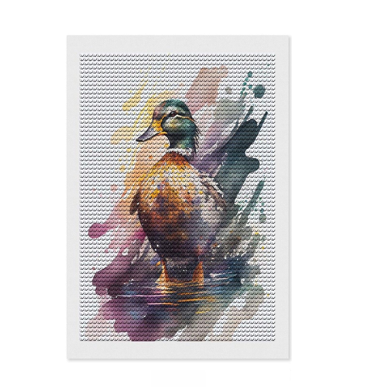 Junmoney Duck Watercolor Diamond Painting Kit 8"x12", Birthday Gift, for Teens, Adhesive Canvas, Vintage Style Decor, Relaxing DIY Hobby