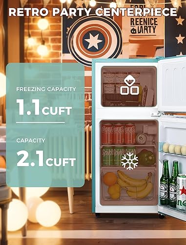 Miniatura 4 de Refrigerador de 3.2 pies cúbicos con congelador, refrigerador de doble puerta con termostato de 7 niveles, luz LED, estantes ajustables,