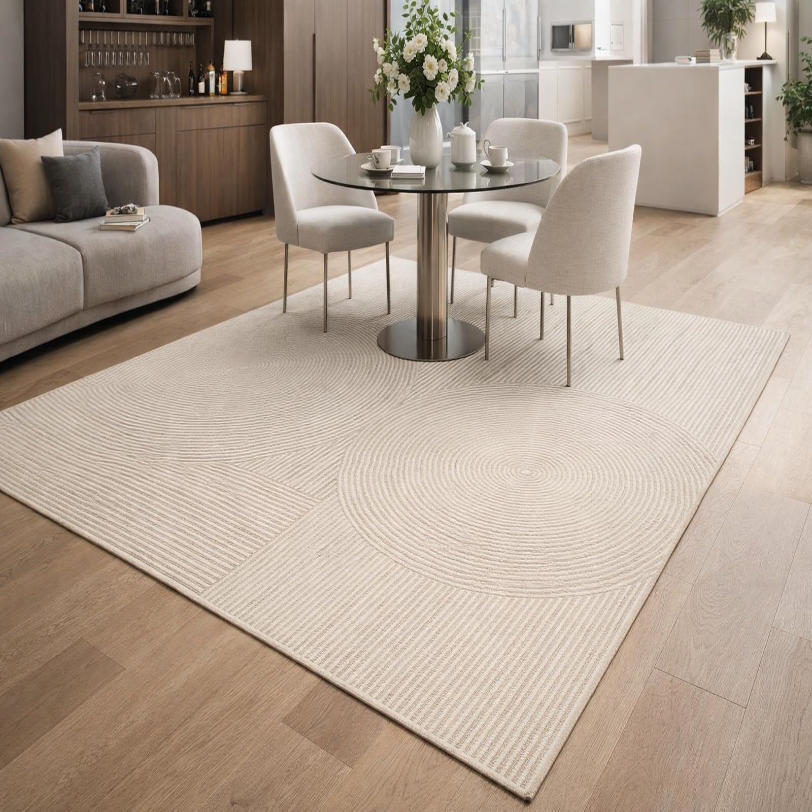 Alfombras lavables para dormitorio de diseño geométrico beige en formato 160x230