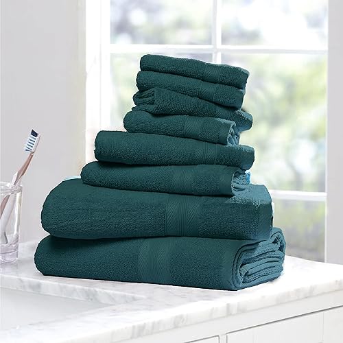 Miniatura 5 de BOUTIQUO Juego de toallas de 8 piezas 100% algodón hilado en anillo, 2 toallas de baño de 27 x 54 pulgadas, 2 toallas de mano de 16 x 28 pulgadas y