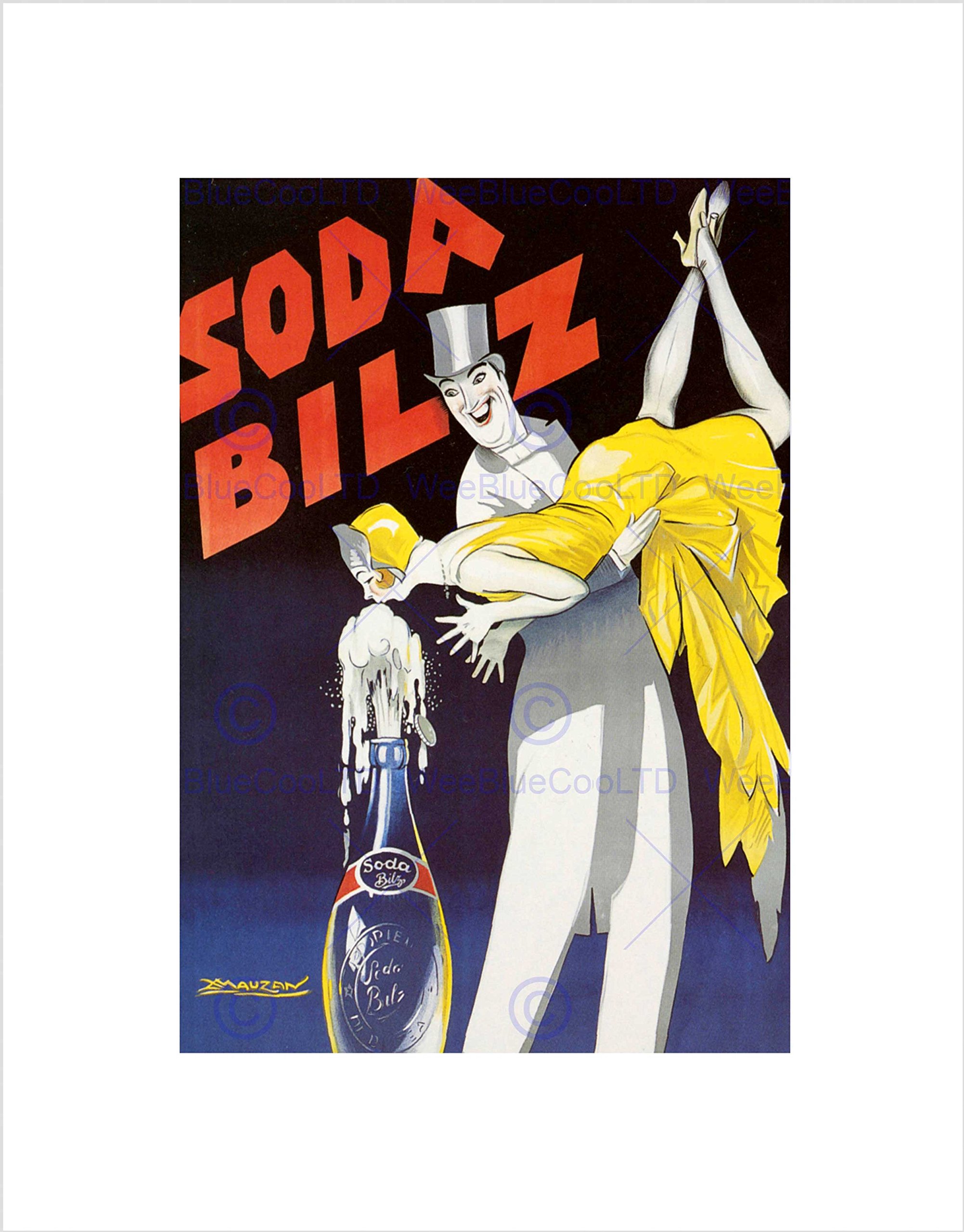 Wee Blue Coo Ad Drink Soda Bilz Fizzy Pop Man Woman Bottle Chile Wall Art Print