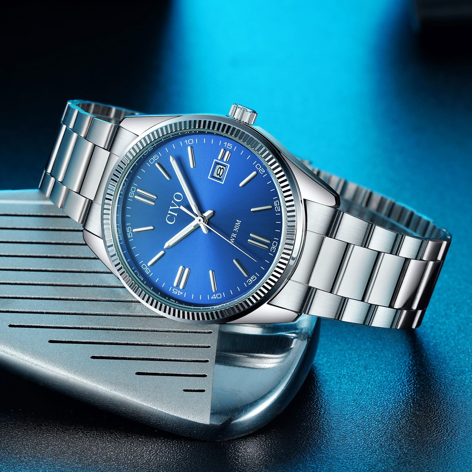 CIVO Analog Mens Watches Silver: Wrist Watches with Date Easy to Read - Dress Stainless Steel Watch for Men Gifts for Husband Father at Birthday Anniversary