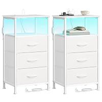SONGMICS BELLAH Collezione - Comodino con Prese, Tavolino con LED Regolabile Controllato da APP