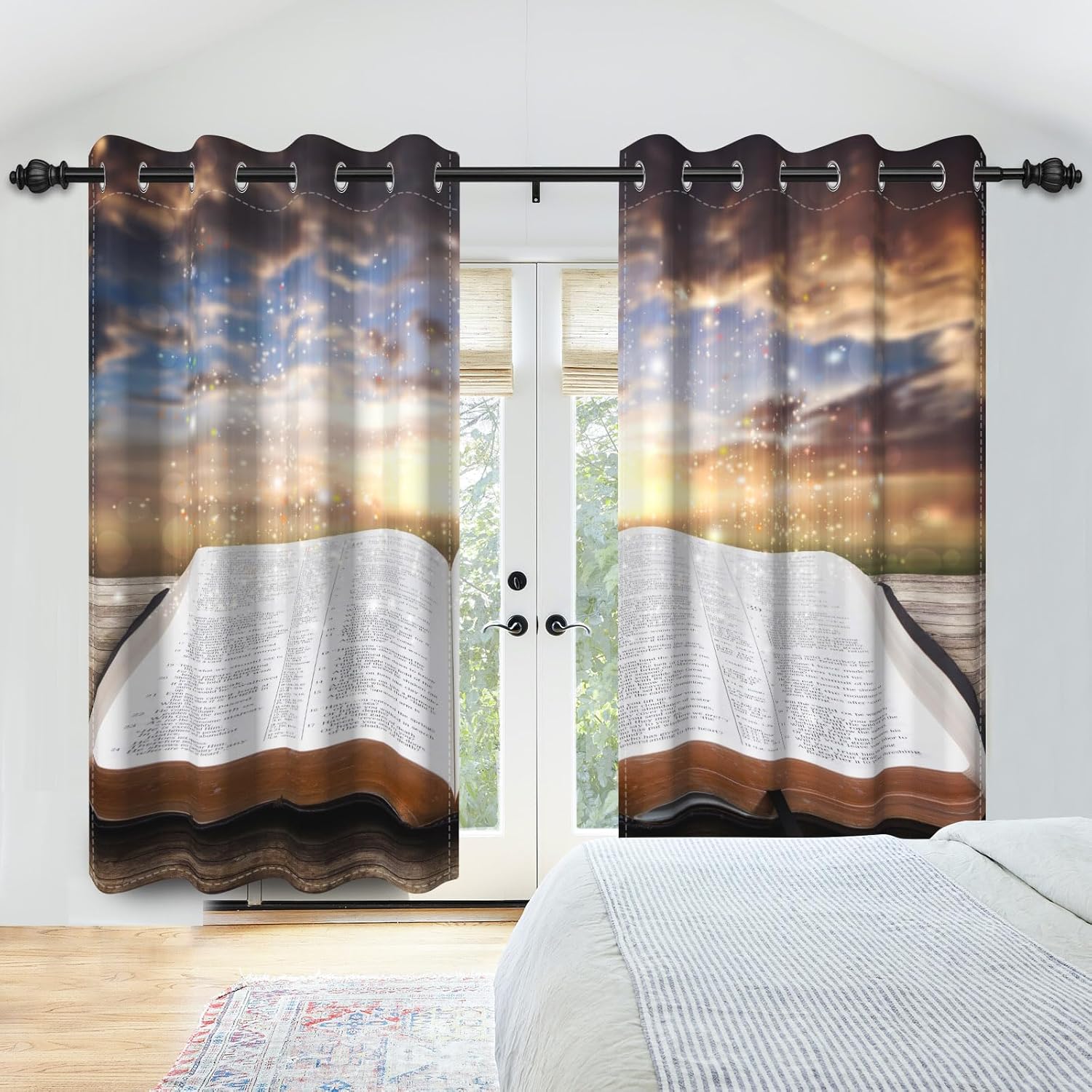 Holy Bible Blackout Curtains Resurrection of Jesus Window Curtains Jesus Christ Cross God Bless Christianity Easter Church Christmas Christian Window Treatments Room Decor,53x63 inch,2 Panels