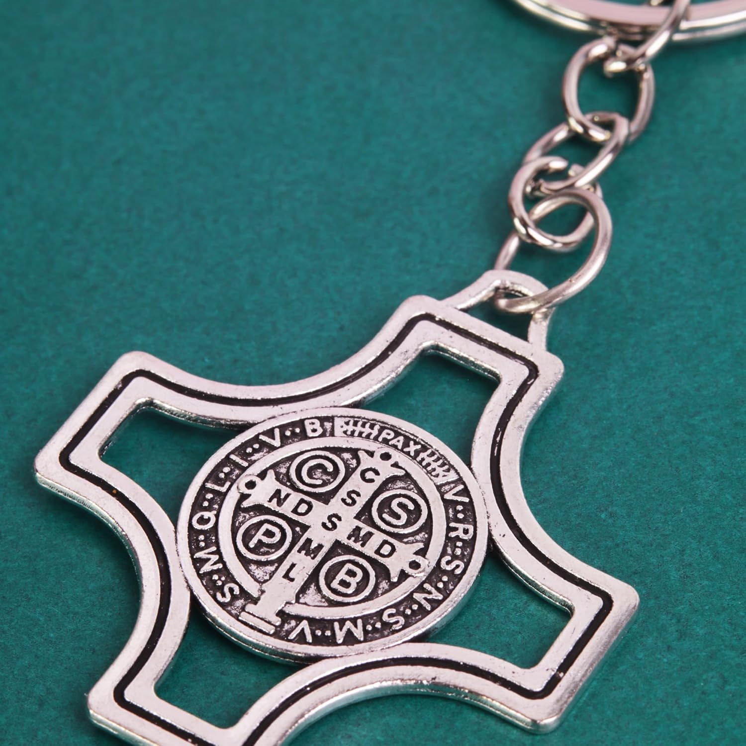 Needzo Saint Benedict Medal Modern Maltese Cross Key Ring, 4 Inches image 5
