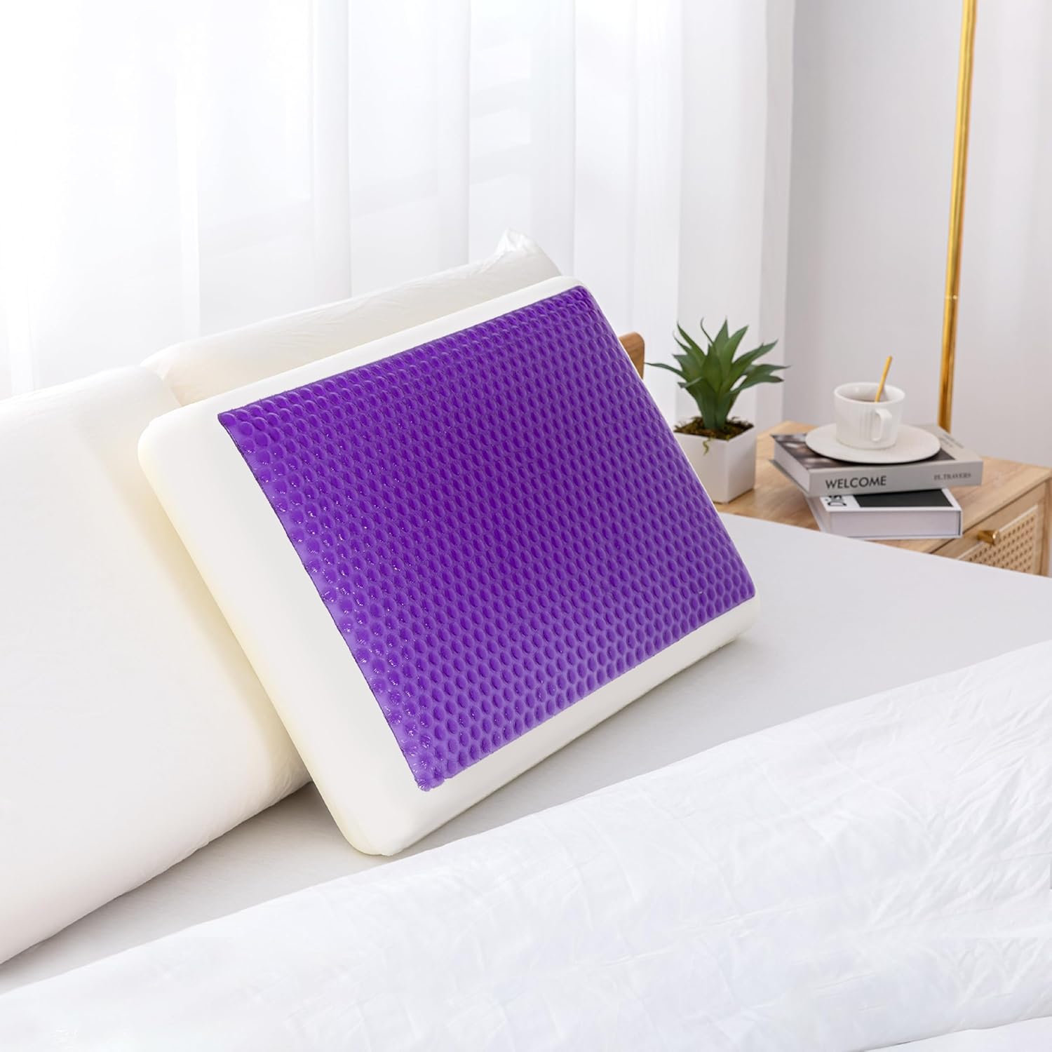 EGOHOME Cooling Gel Memory Foam Pillow - Reversible Cooling Cover, Neck Support for Side, Back and Stomach Sleepers, Removable & Machine Washable, All-Season Comfort, Standard Size, Purple