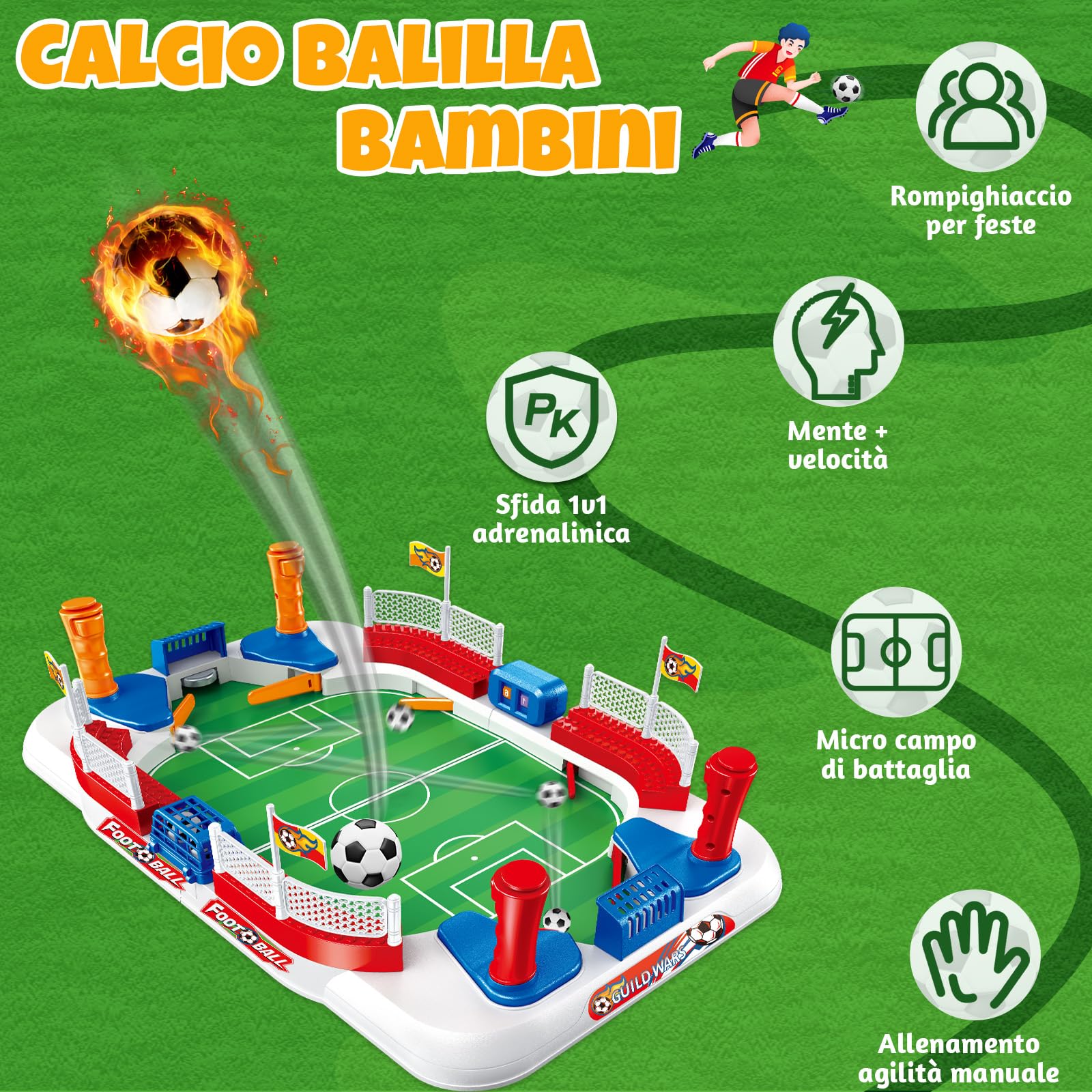 Biliardino per Bambini, 55 × 31 Calcio Balilla Bambini, Mini Calcetto Balilla con 8 Calcio, Segnapunti Tascabile, Adesivo, Giochi Calcio Regalo Bambino 4 5 6 7 8 9 10 Anni Maschio