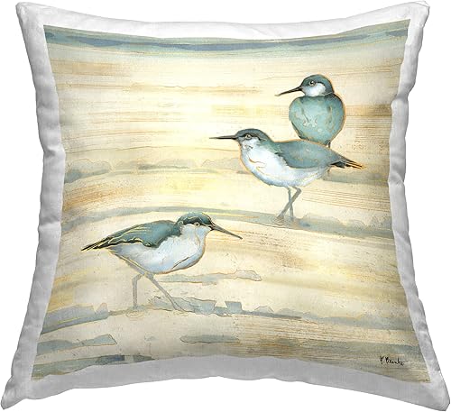 Miniatura 1 de Stupell Industries Three Sandpipers Walking Beach Coast Design by Paul Brent - Almohada (18 x 18 pulgadas), color beige