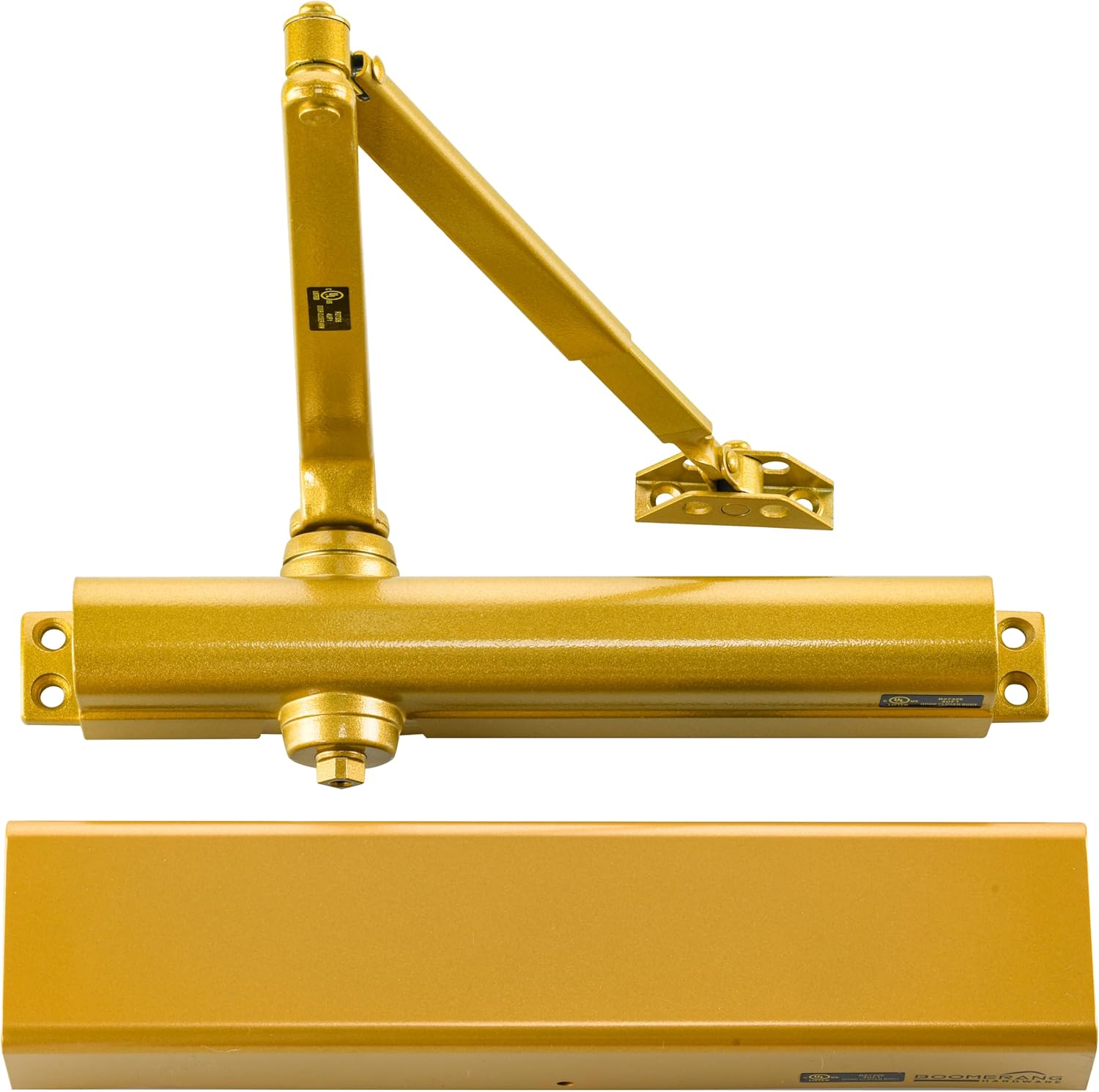 Boomerang Heavy Duty Designer Automatic Commercial Door Closer - D8016-Surface Mounted, Grade 1, Cast Aluminum, UL 3 Hour Fire Rated & ADA for high Traffic doorways, Painted Brass/Gold (US4)