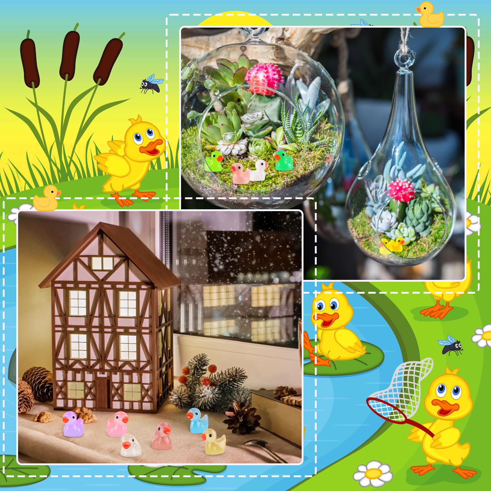 Piccole anatre in resina, ornamento in vaso, decorazioni