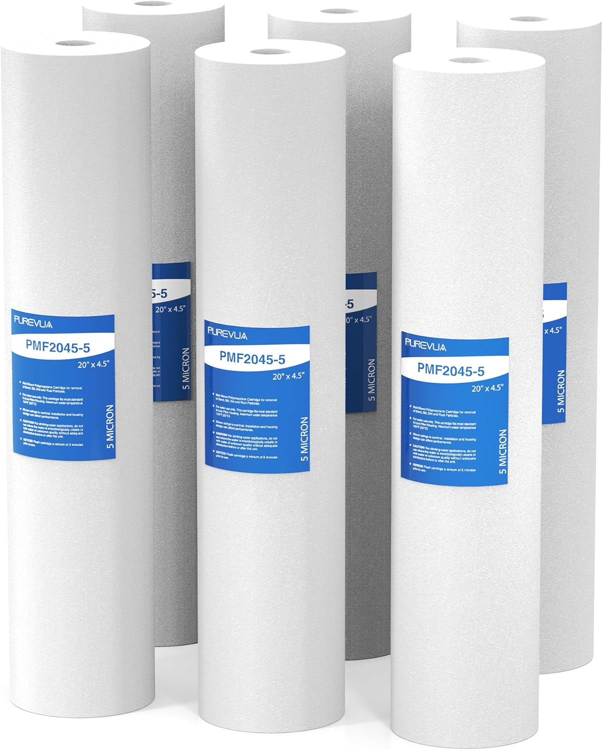 20" x 4.5" Heavy Duty Sediment Filter, 5 Micron Whole House Water Filter Replacement Cartridge for High Sediment Well Water, Compatible with Any 20 inch Big Clear/Blue Housing, 6 Pack