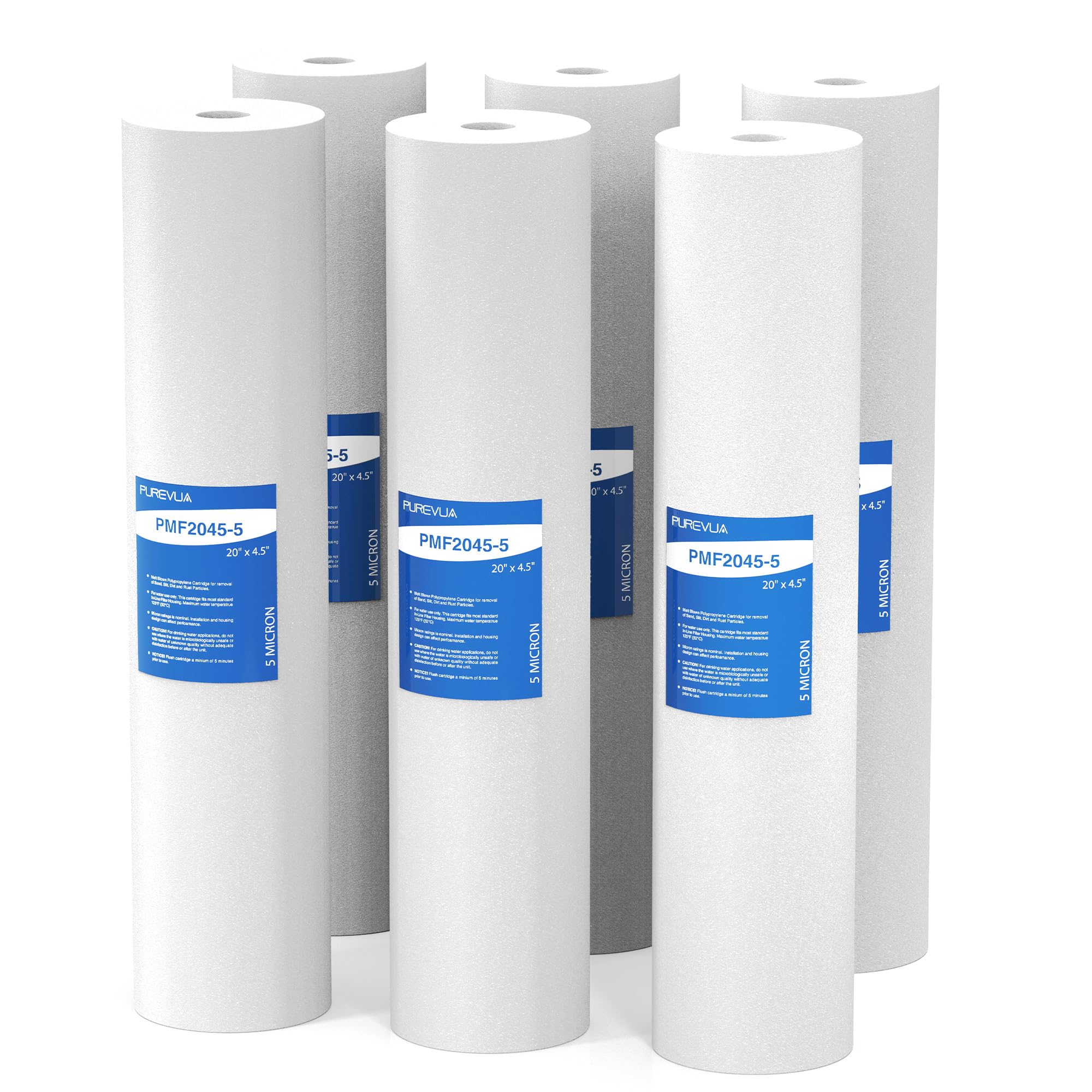 Filtro de sedimentos resistente de 20 x 4.5 pulgadas, cartucho de repuesto de filtro de agua de 5 micras para agua de pozo de sedimentos altos, compatible con cualquier carcasa grande